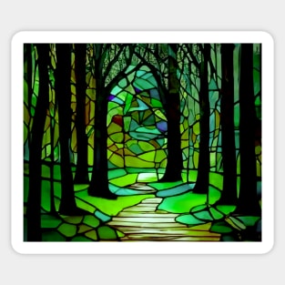 Stained Glass Forest Design Colorful Trees Landscape Sticker